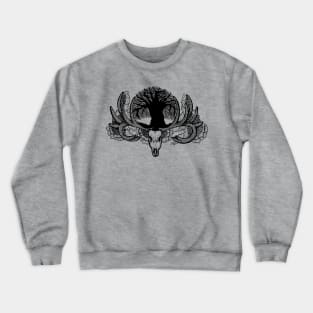 Tree Silhouette with Deer Skull Crewneck Sweatshirt